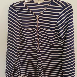 Front Zipper Striped Blouse